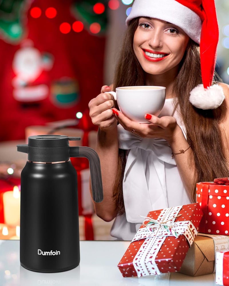 Dumfoin Premium Thermal Coffee Carafe, Stainless Steel, Double Wall Insulated, Hot and Cold Beverage Server - Image 3